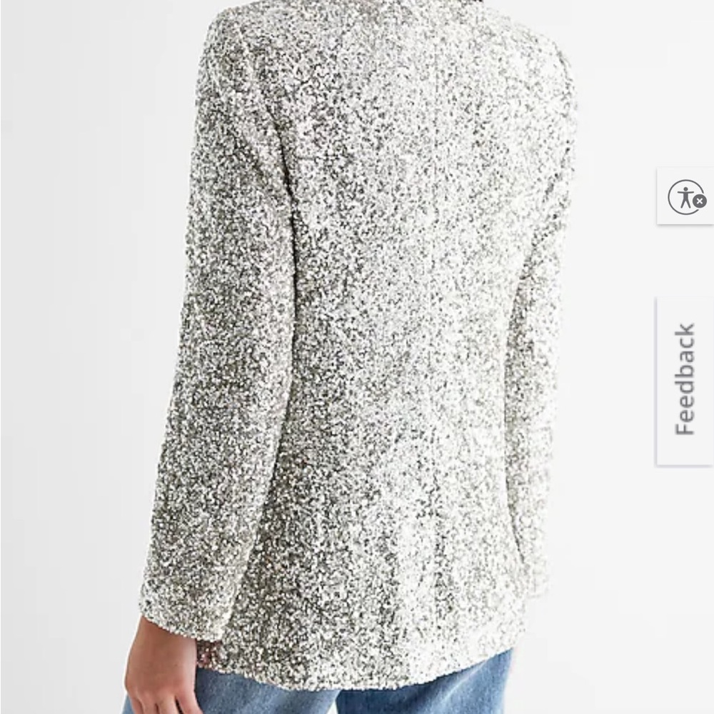 Express Silver Women's One Button Sequin Blazer - image 3